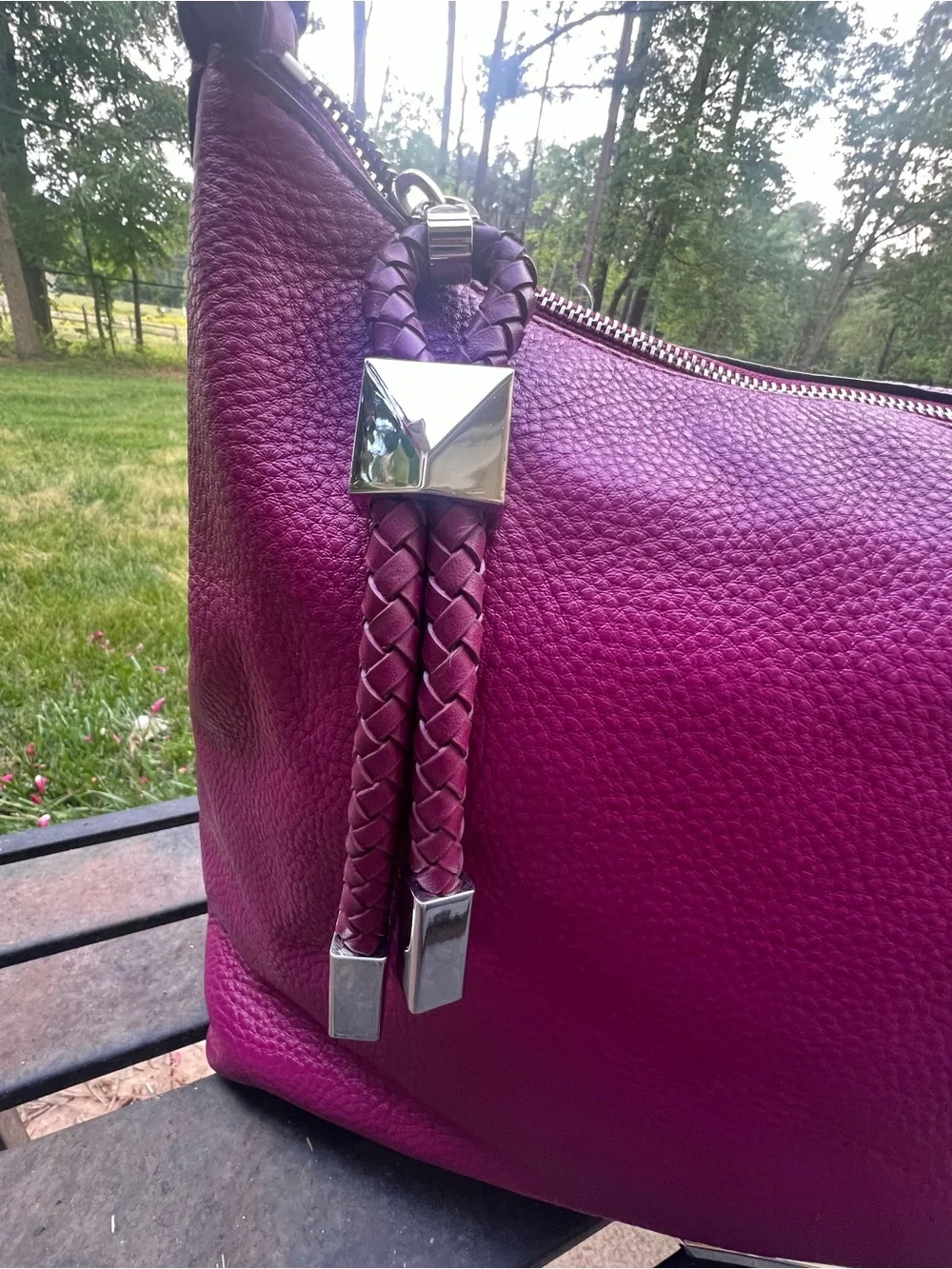 Michael Kors Fuchsia Pebbled Leather Hobo with Braided Strap